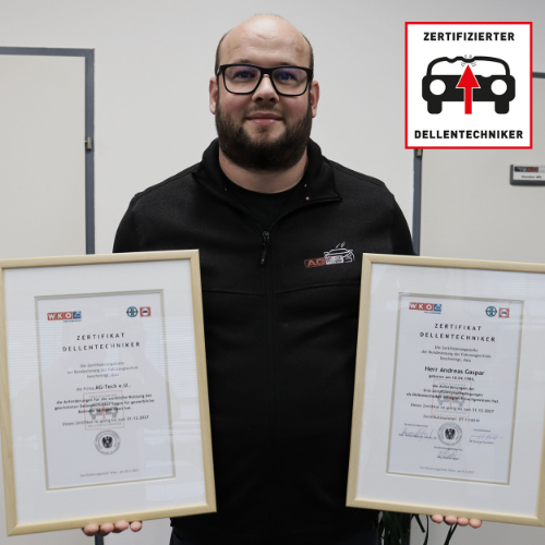 Andreas Gaspar Zertifizierung Andreas Gaspar, zertifizierter Dellentechniker, zeigt seine Zertifikate